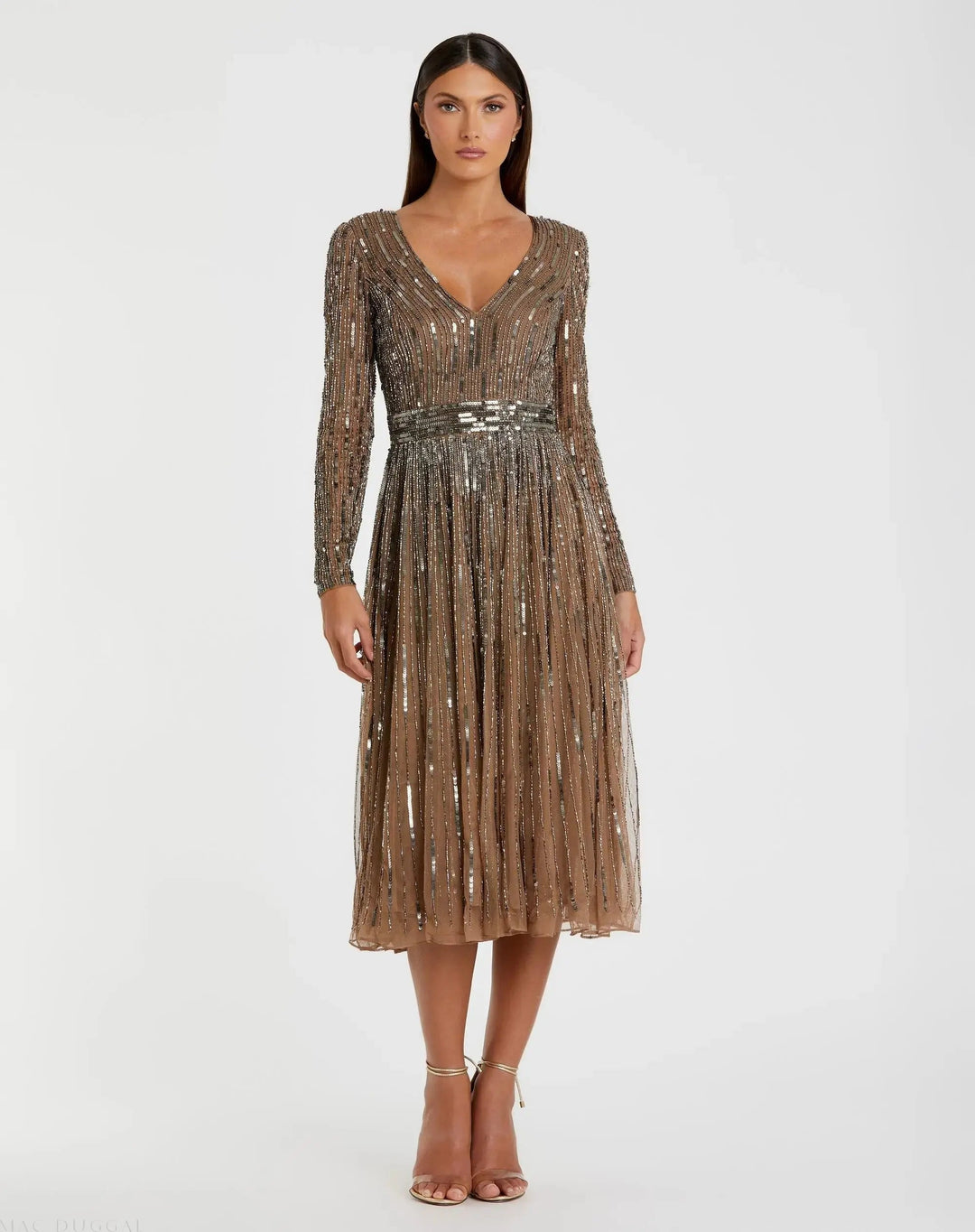 Mac Duggal 5528 Long Sleeve Tea Length Dress