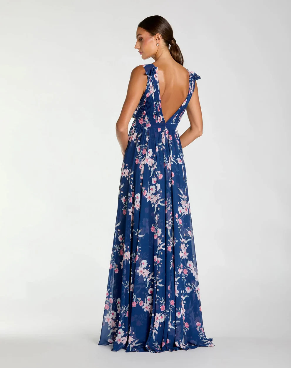 Mac Duggal 9955321P Petite Pink Sleeveless Pleated Chiffon V-Neck Gown