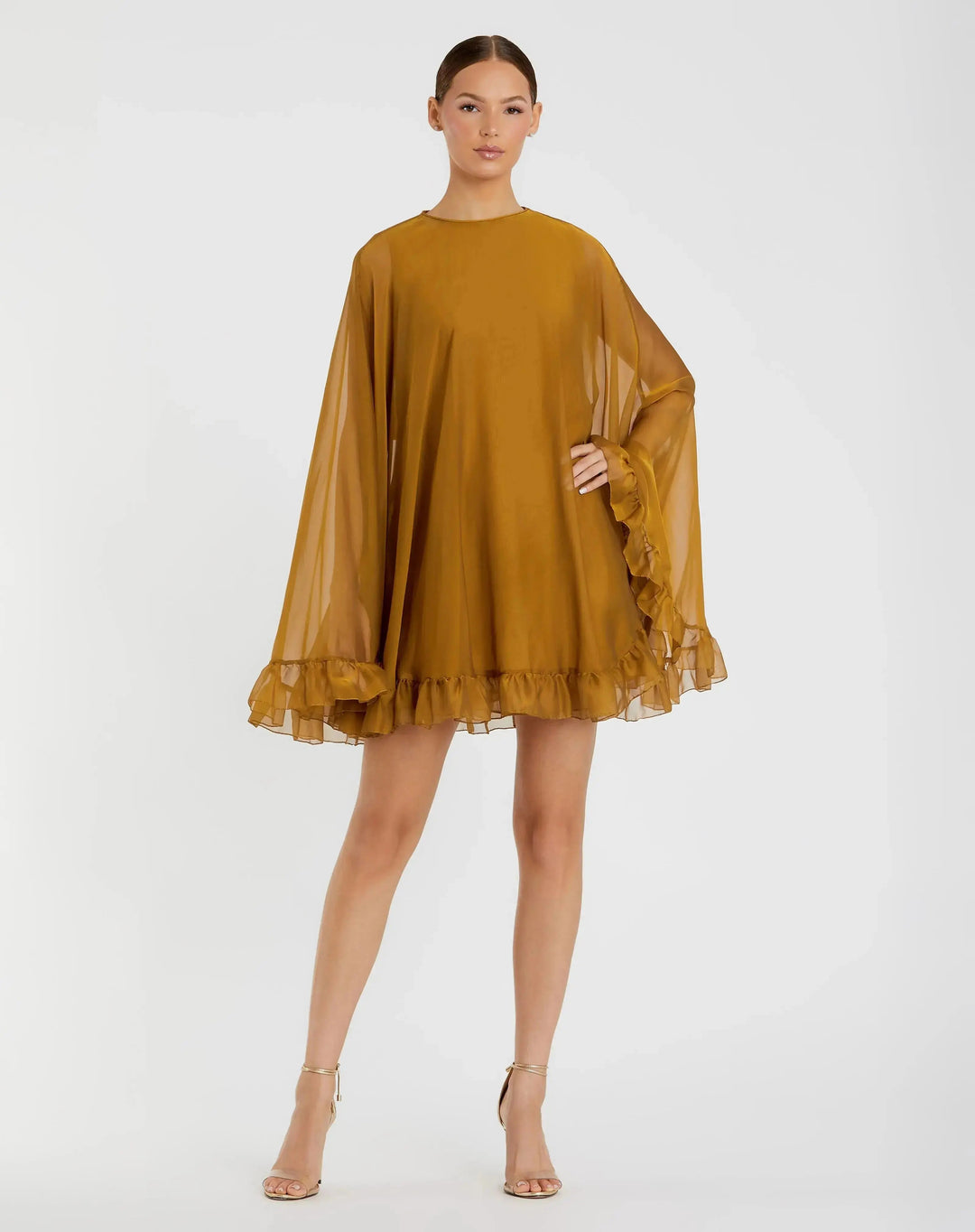 Mac Duggal 55407 High Neck Ruffle Hem Cape Mini Dress