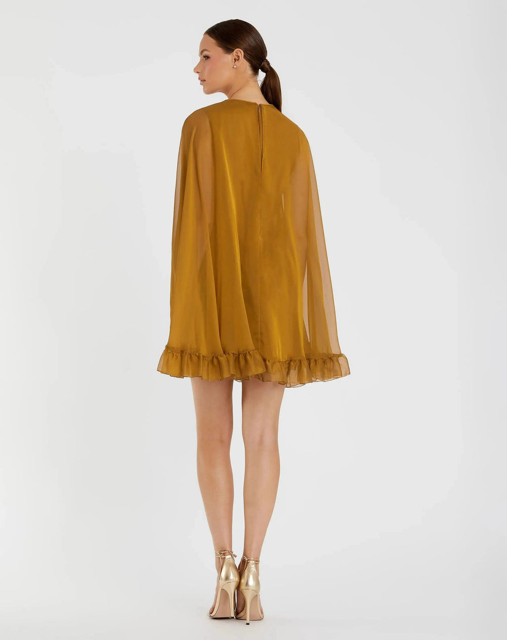 Mac Duggal 55407 High Neck Ruffle Hem Cape Mini Dress