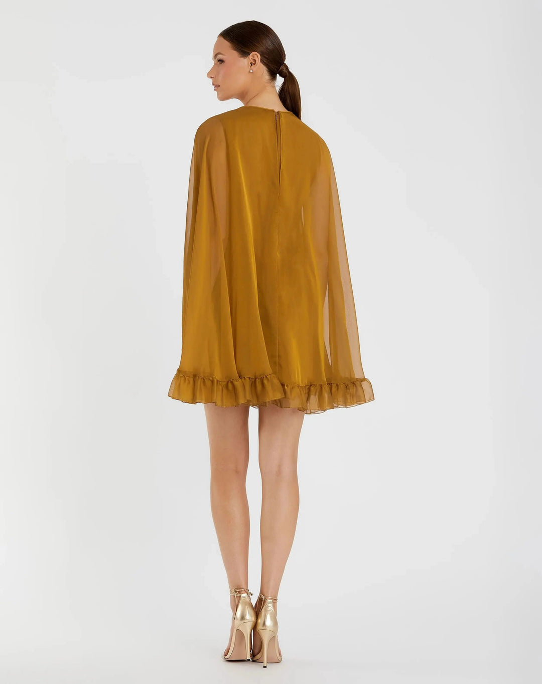 Mac Duggal 55407 High Neck Ruffle Hem Cape Mini Dress