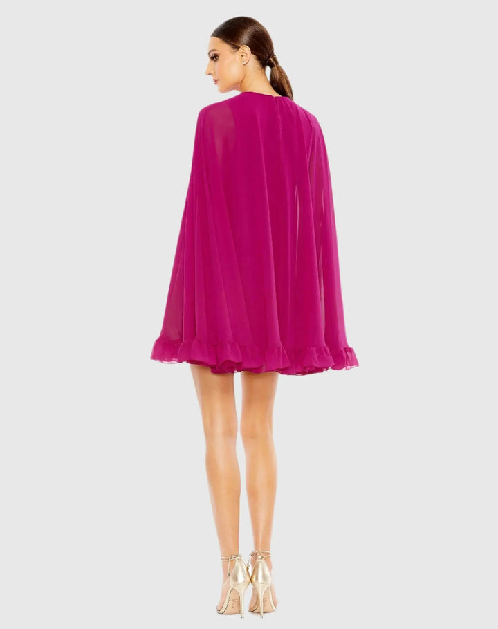 Mac Duggal 55407 High Neck Ruffle Hem Cape Mini Dress