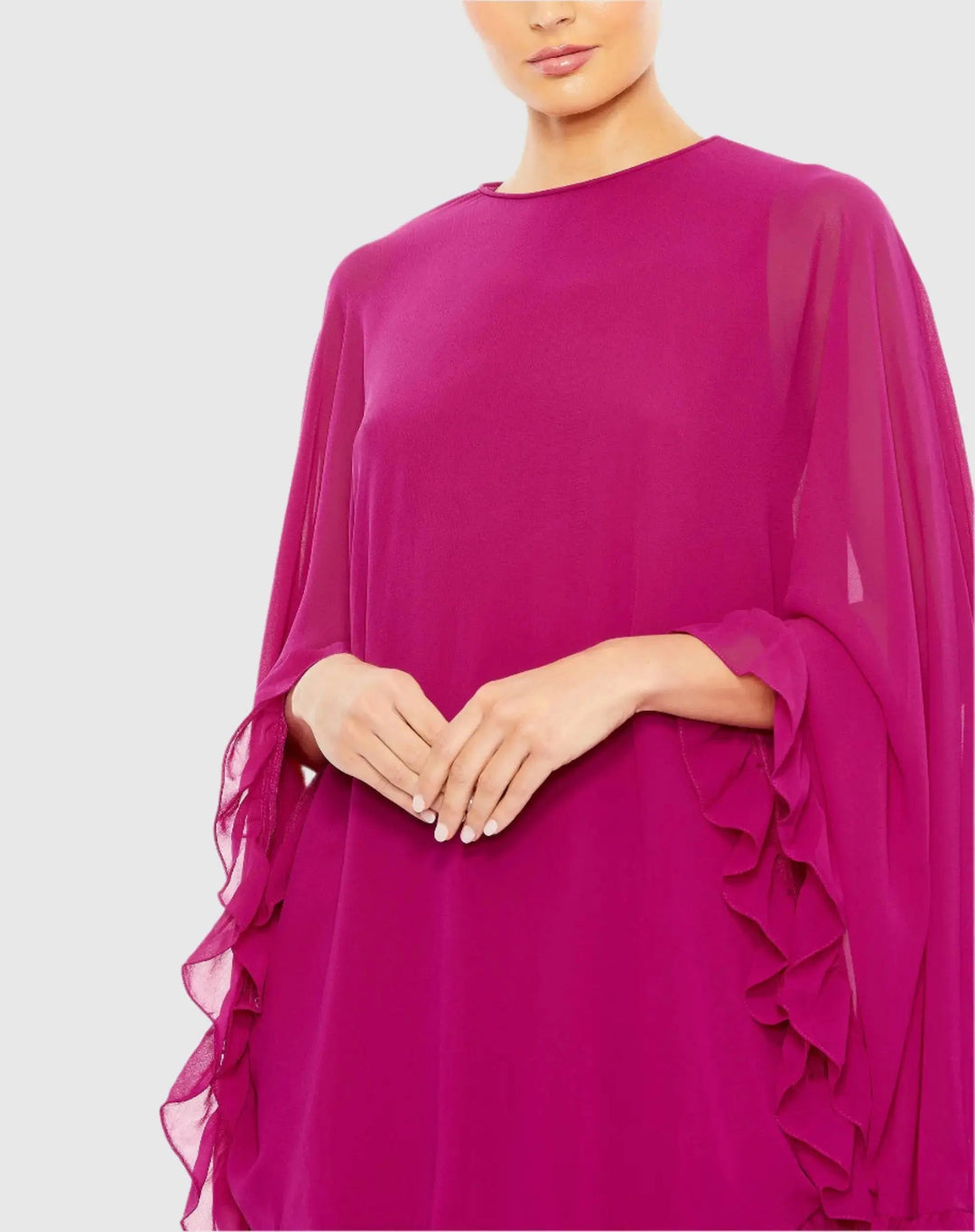 Mac Duggal 55407 High Neck Ruffle Hem Cape Mini Dress