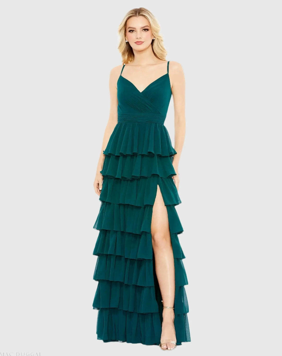 Mac Duggal 55416 V-Neck Sleeveless Gown with Ruffled Skirt
