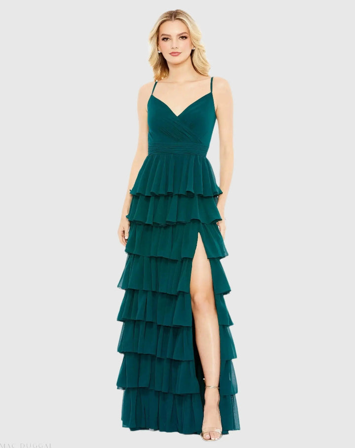 Mac Duggal 55416 V-Neck Sleeveless Gown with Ruffled Skirt