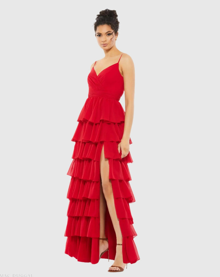 Mac Duggal 55416 V-Neck Sleeveless Gown with Ruffled Skirt