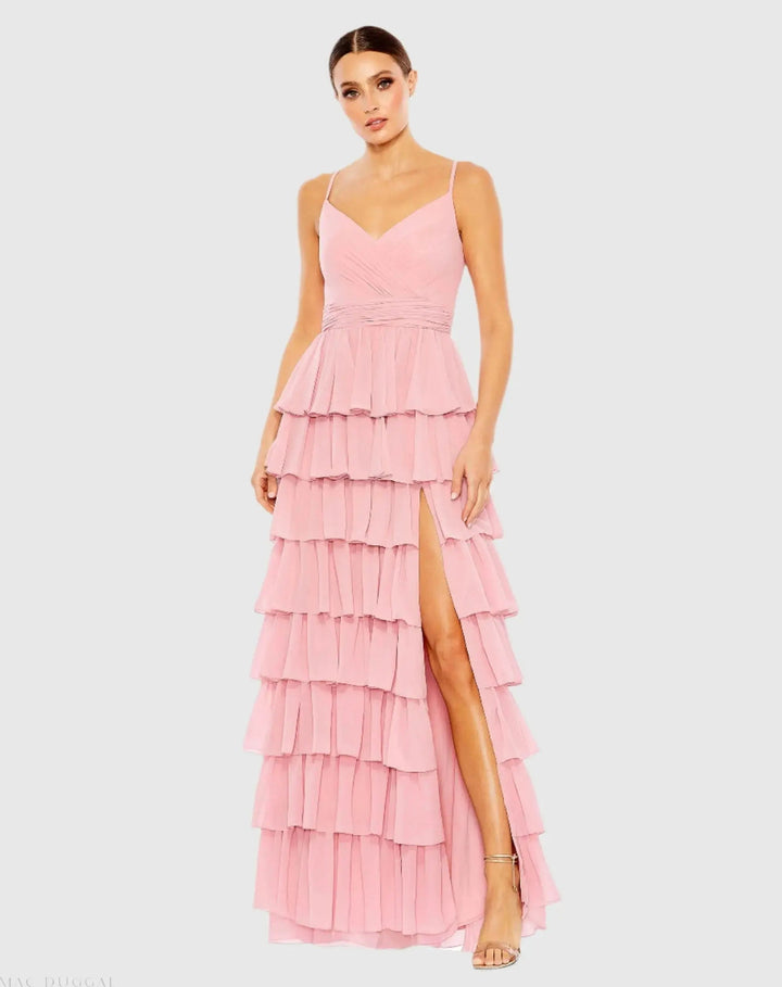 Mac Duggal 55416 V-Neck Sleeveless Gown with Ruffled Skirt