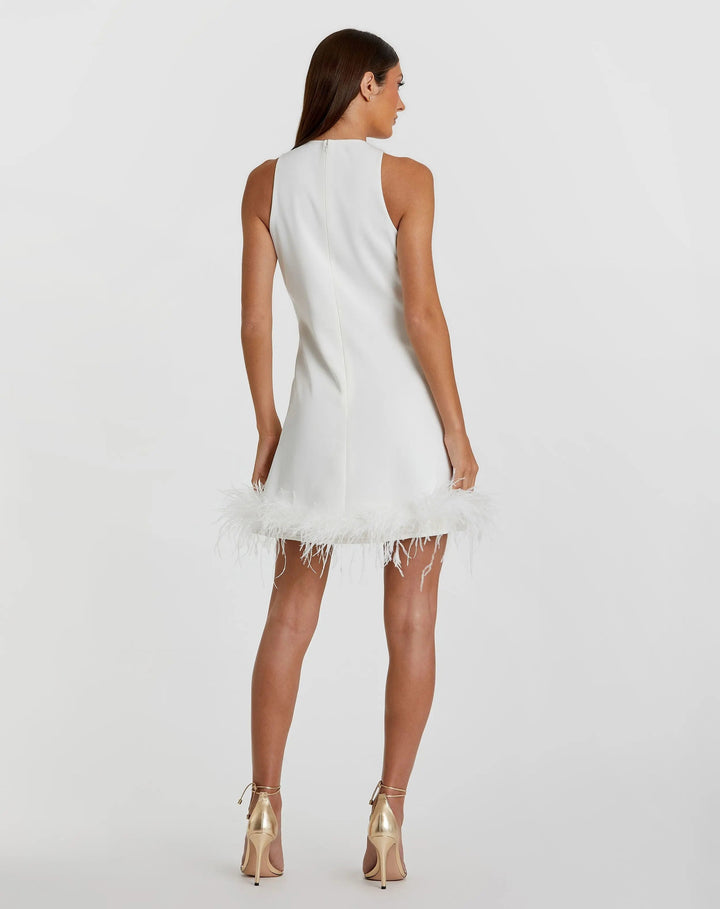 Mac Duggal 55805 Feathered Hem High Neck Sleeveless A Line Dress
