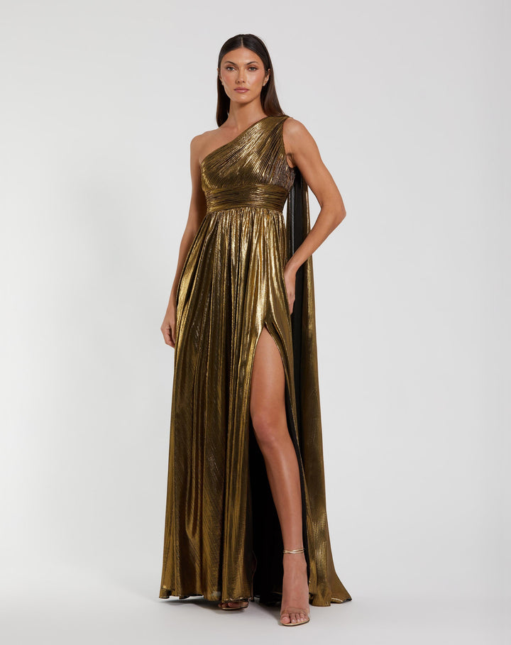 Mac Duggal 56086 Metallic One Shoulder Gown With Slit
