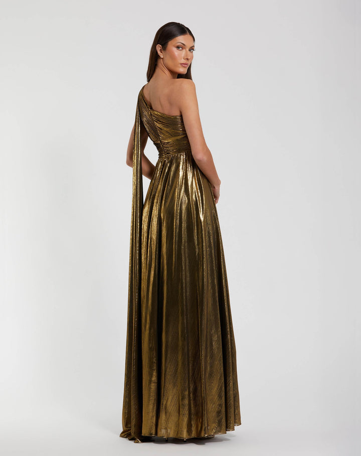 Mac Duggal 56086 Metallic One Shoulder Gown With Slit