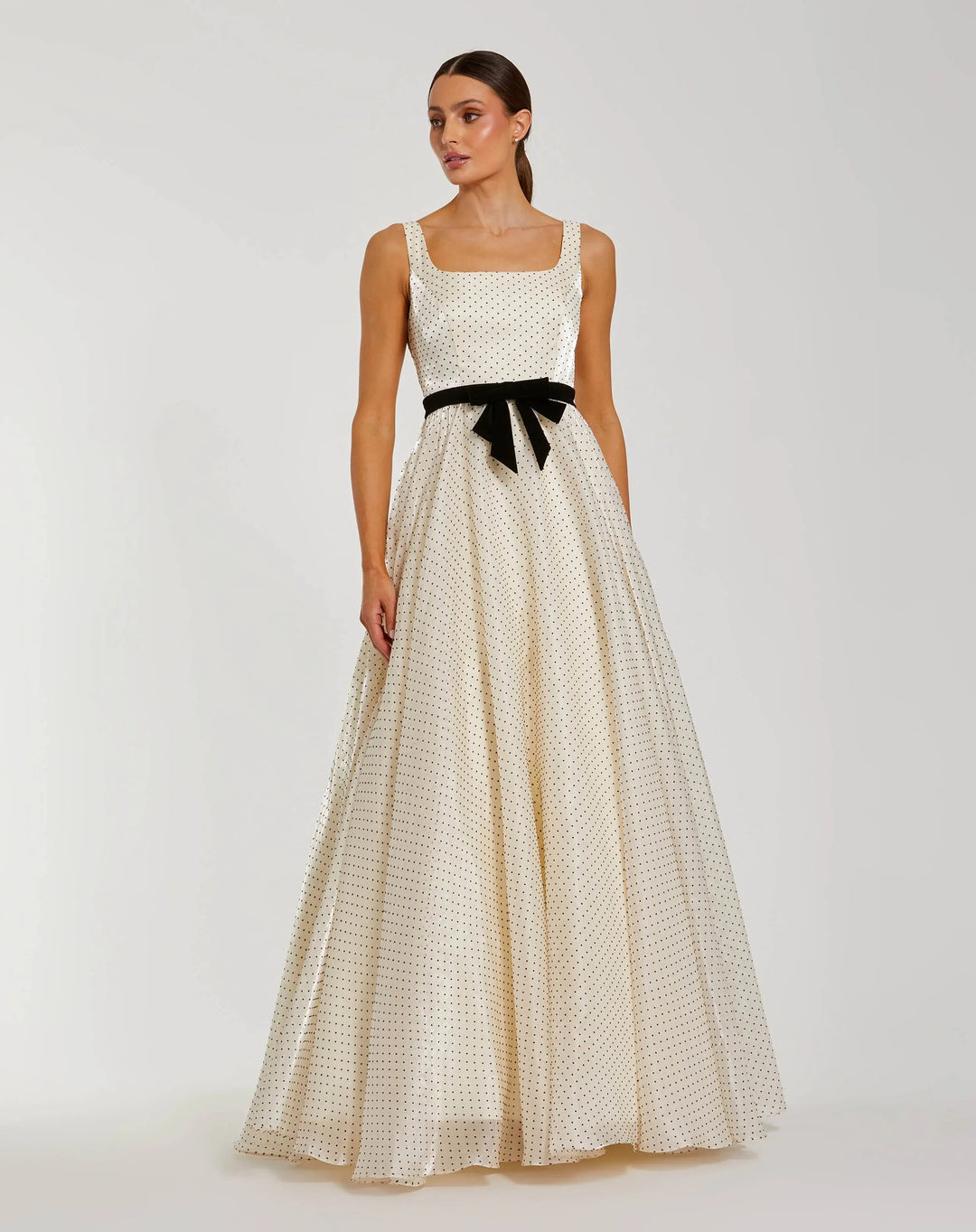 Mac Duggal 56185 Polka Dot Square Neck Ball Gown With Bow