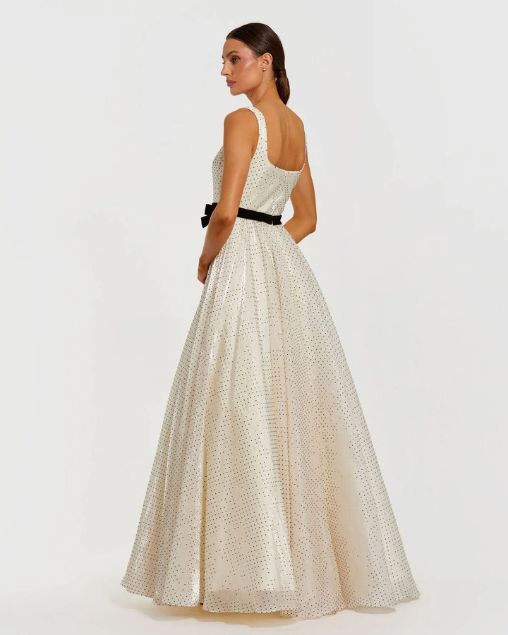Mac Duggal 56185 Polka Dot Square Neck Ball Gown With Bow