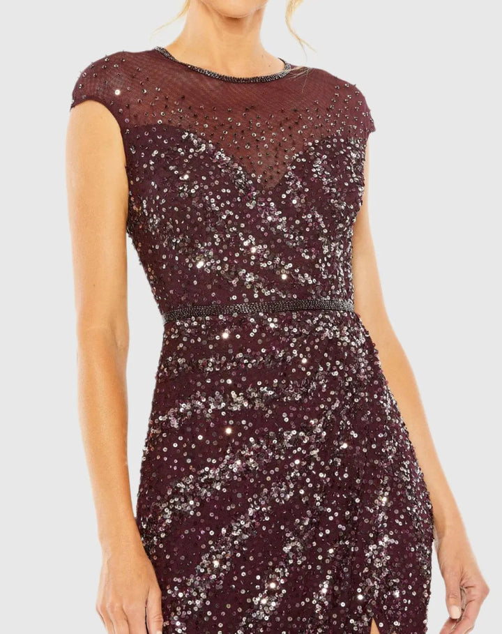Mac Duggal 5619 Embellished Illusion High Neck Cap Sleeve Gown