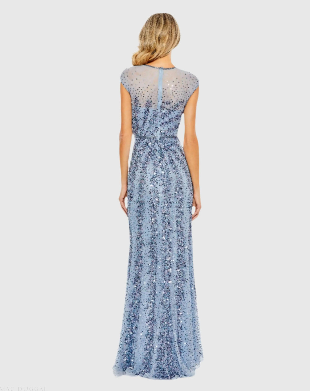 Mac Duggal 5619 Embellished Illusion High Neck Cap Sleeve Gown