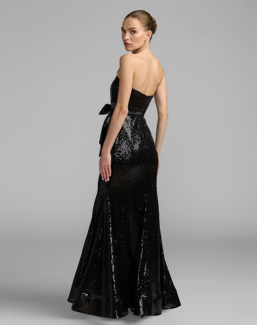 Mac Duggal 56288 Strapless Sequin Trumpet Gown With Bow Detail
