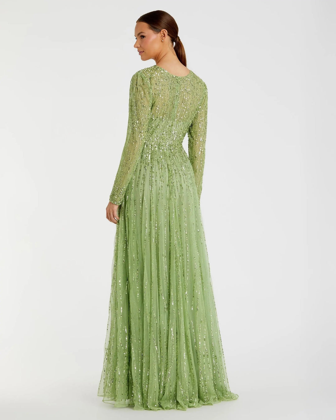 Mac Duggal 5636 Illusion High Neck Long Sleeve Embellished Gown