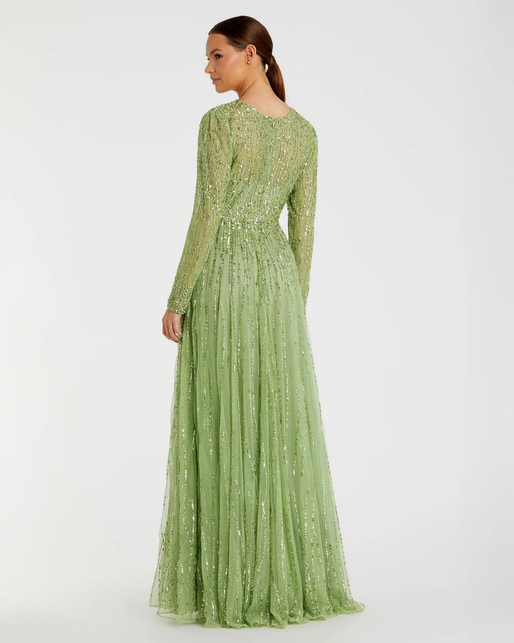 Mac Duggal 5636 Illusion High Neck Long Sleeve Embellished Gown
