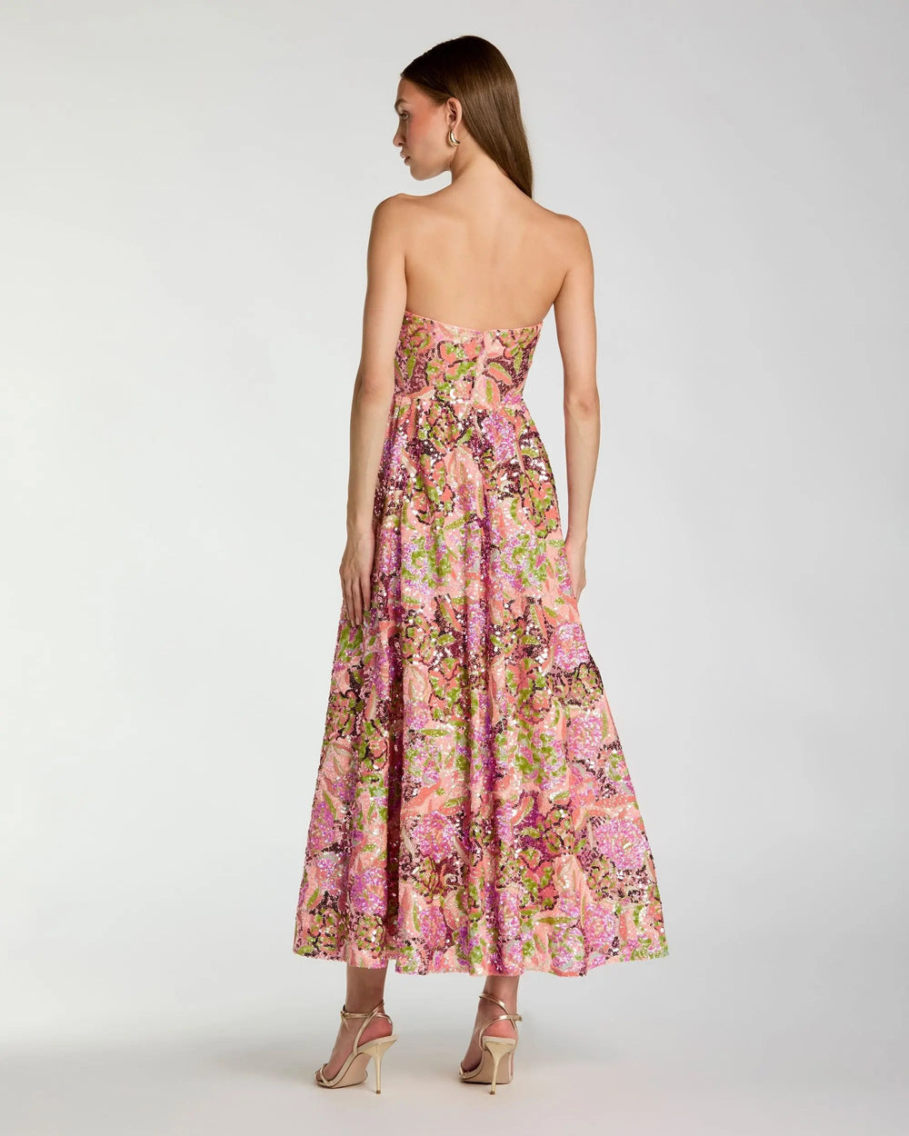Multicolor Strapless Sequin Floral Midi Dress - FOSTANI.com