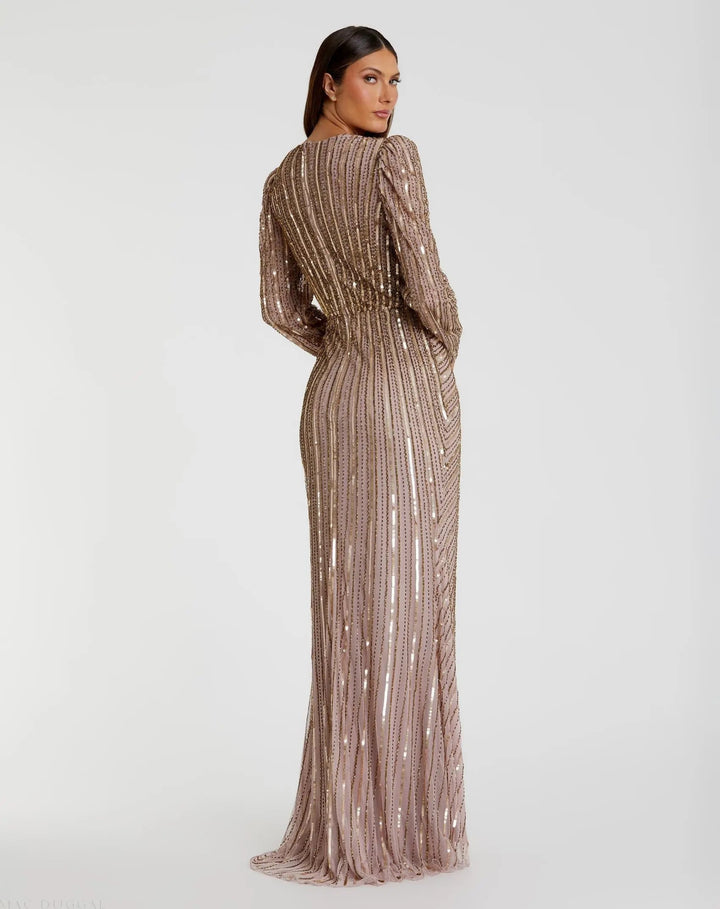 Mac Duggal 5641 Embellished Puff Sleeve Side Knot Gown