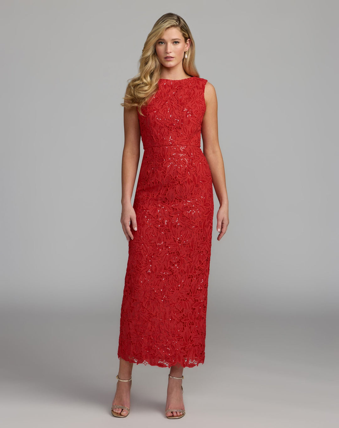 Mac Duggal 56435 Sleeveless Embroidered Lace Midi Dress