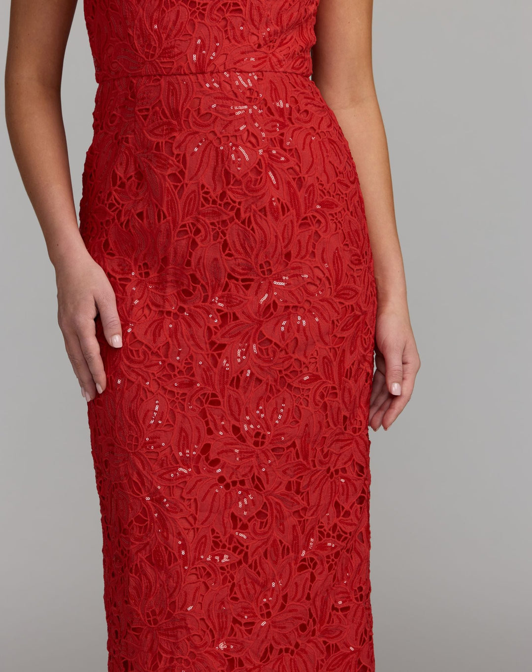 Mac Duggal 56435 Sleeveless Embroidered Lace Midi Dress