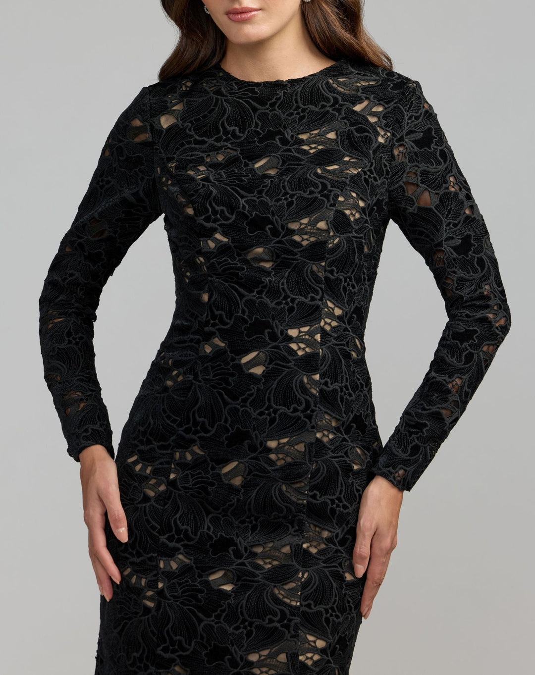 Mac Duggal 56436 Long Sleeve Open Back Embroidered Gown