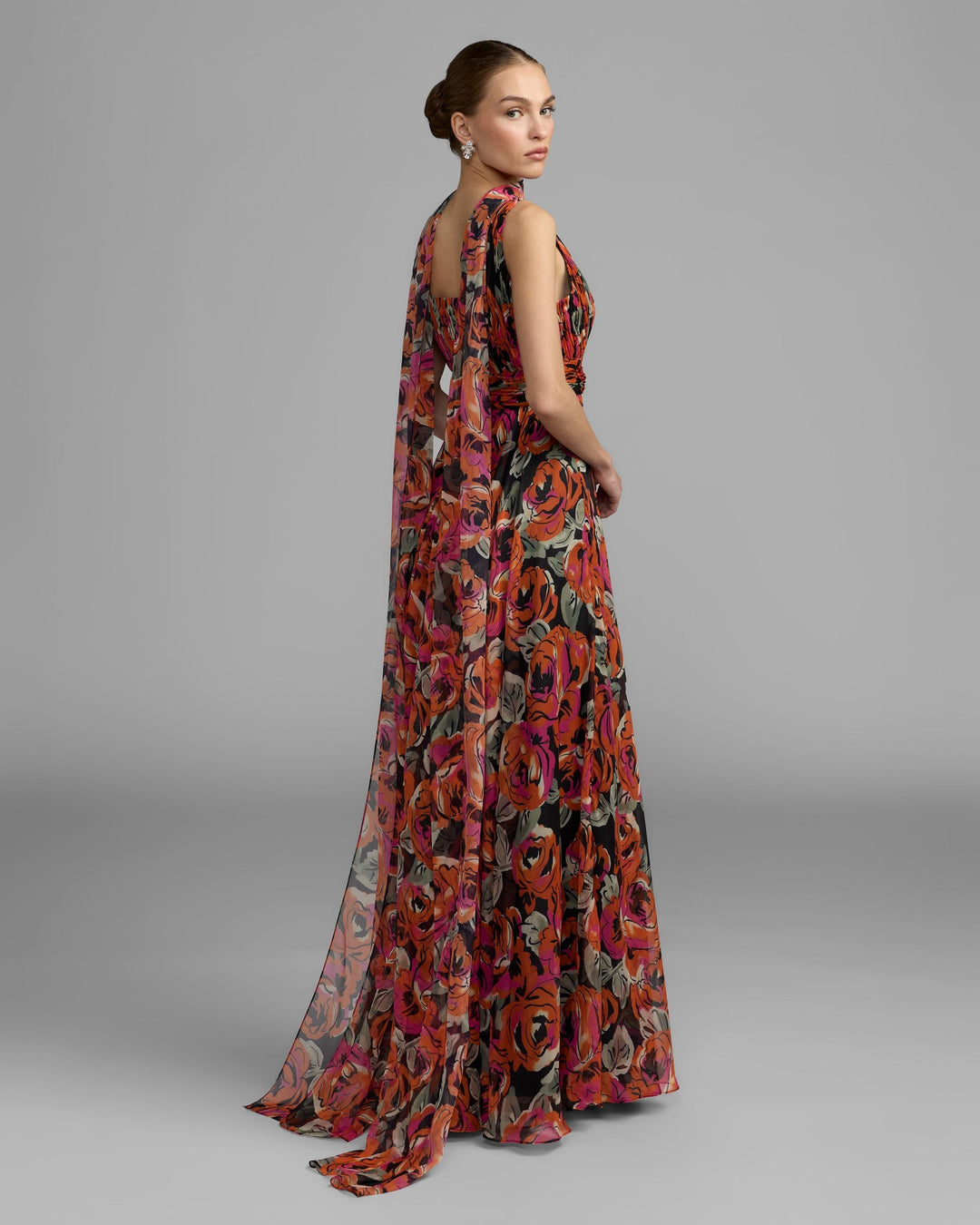 Mac Duggal 56497 Floral Chiffon Gown With Scarf