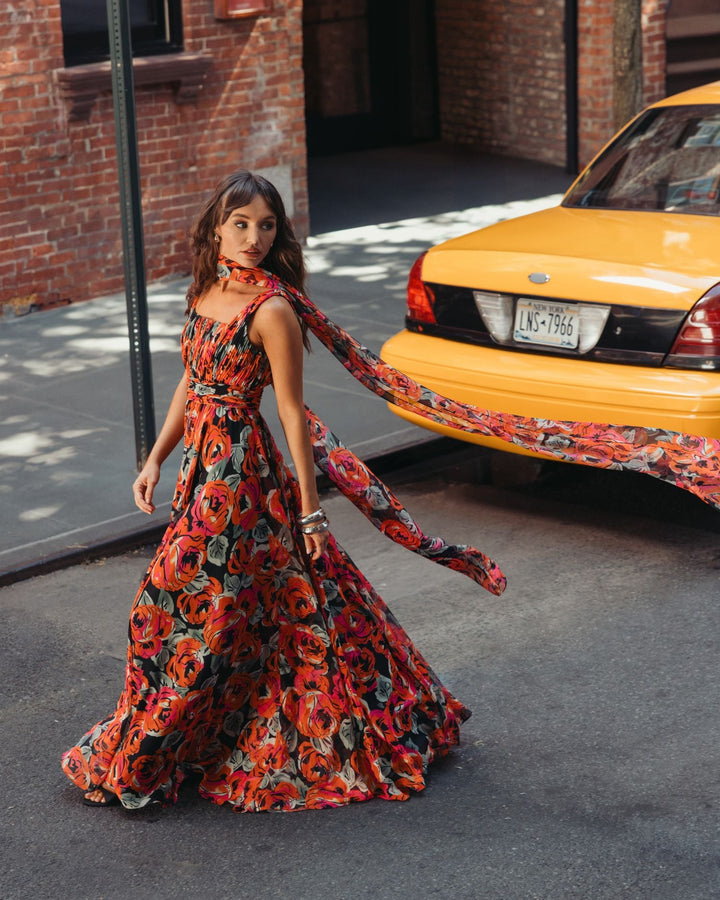 Mac Duggal 56497 Floral Chiffon Gown With Scarf