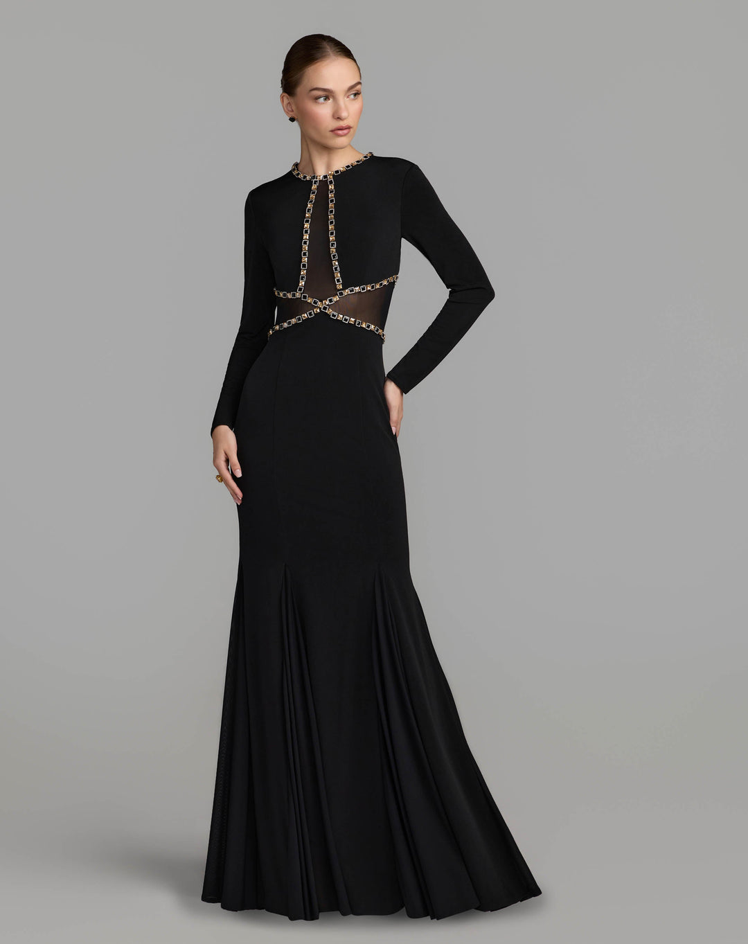 Mac Duggal 56517 Crystal Trim Illusion Mermaid Gown