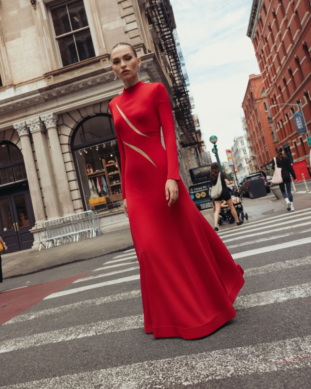Mac Duggal 56535 Mock Neck Long Sleeve Cut Out Jersey Gown