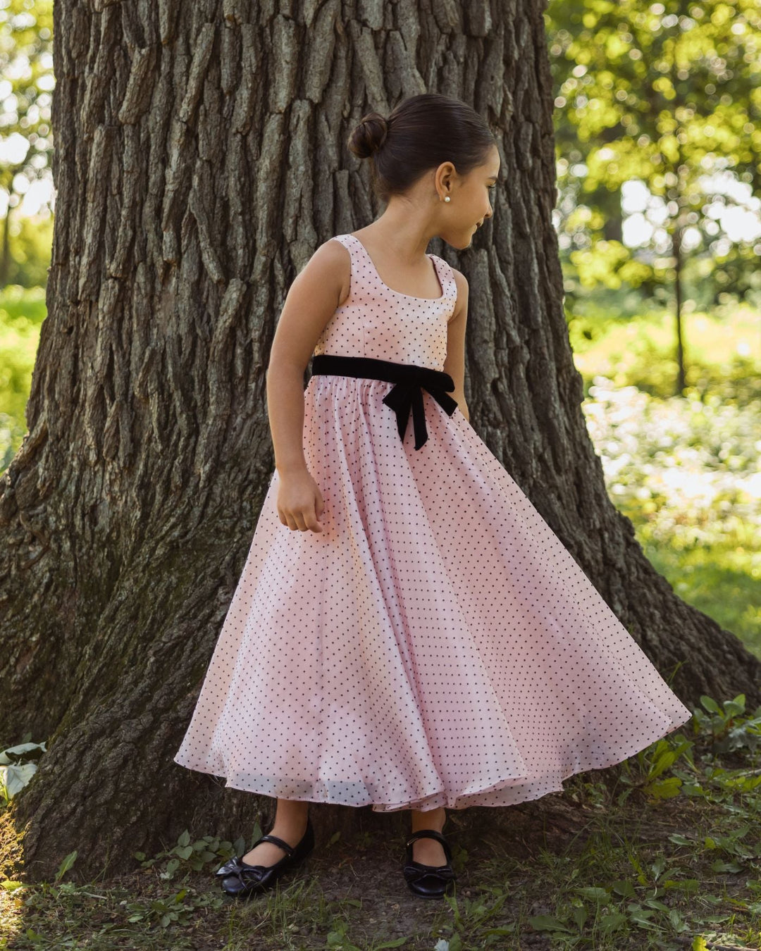 Mac Duggal 56540 Girls Polka Dot Square Neck Dress With Bow