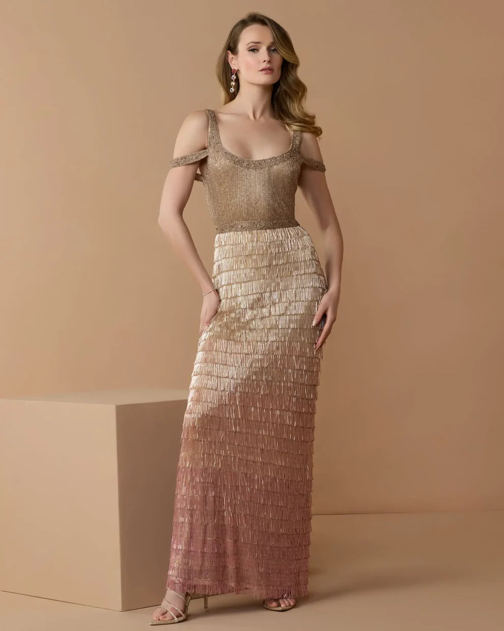 Mac Duggal 6032 Scoop Neck Embellished Fringe Ombre Dress - FOSTANI.com