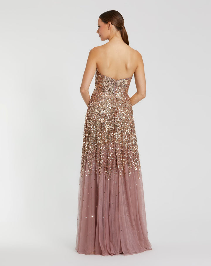 Mac Duggal 6144 Pink Strapless Sweetheart Neck Sequin Ombre Gown