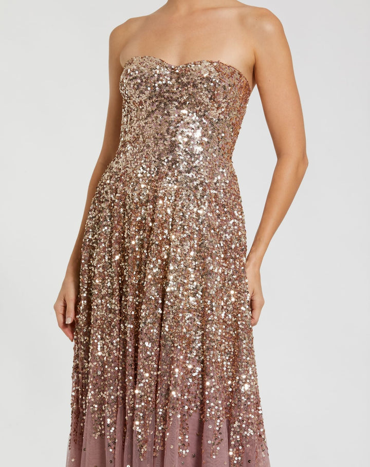 Mac Duggal 6144 Pink Strapless Sweetheart Neck Sequin Ombre Gown