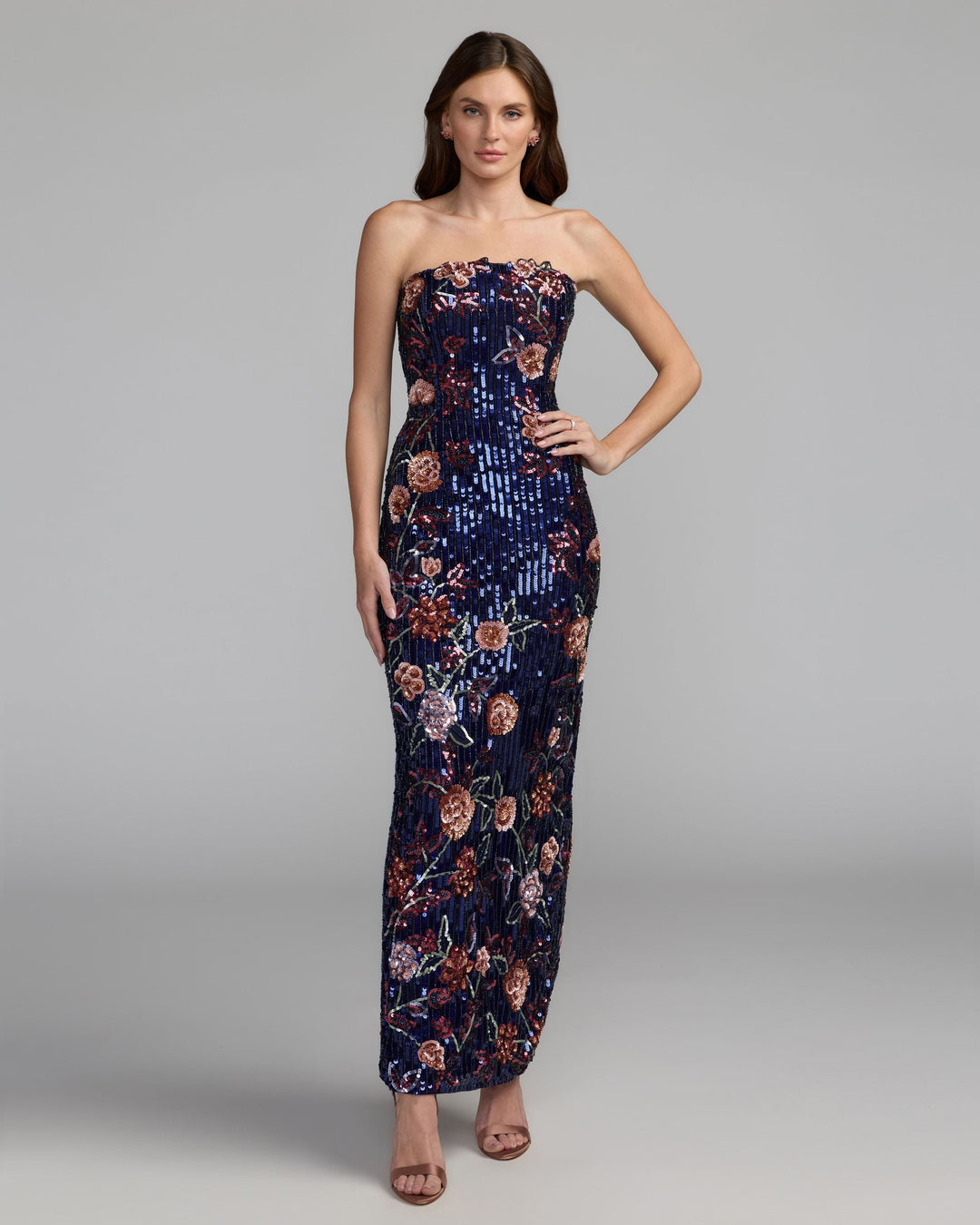 Mac Duggal 6193 Floral Embellished Strapless Column Dress