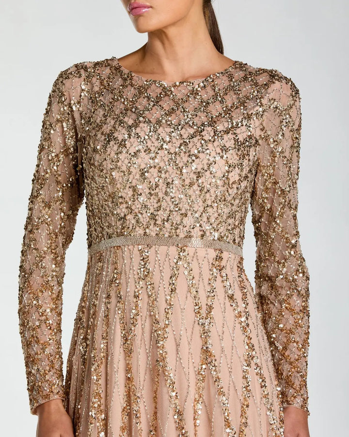 Mac Duggal 6235 Sequined Long Sleeve Gown