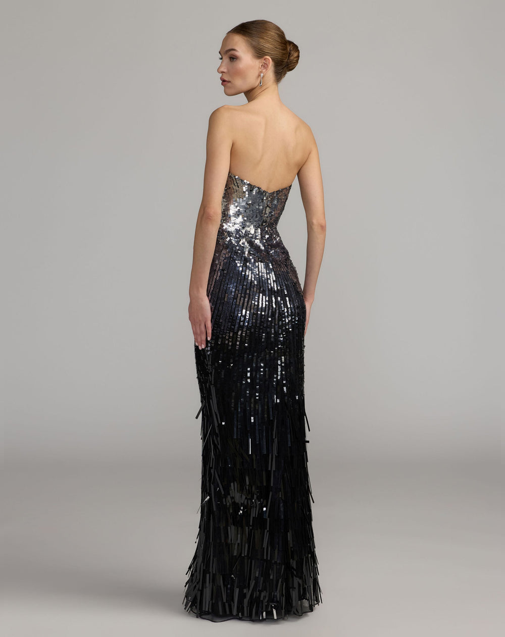 Mac Duggal 6265 Ombre Sequin Strapless Fringe Gown