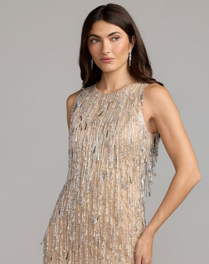 Mac Duggal 6313 Beaded Fringe Sleeveless Mini Dress