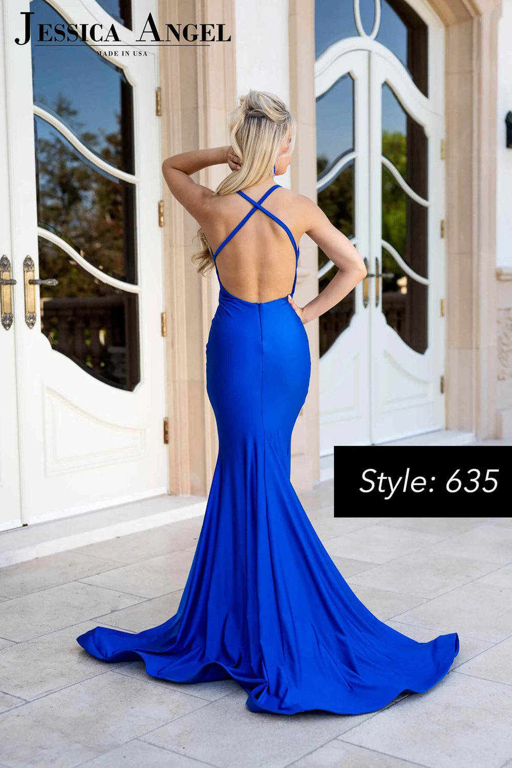 Jessica Angel 635 crisscross back mermaid gown back view