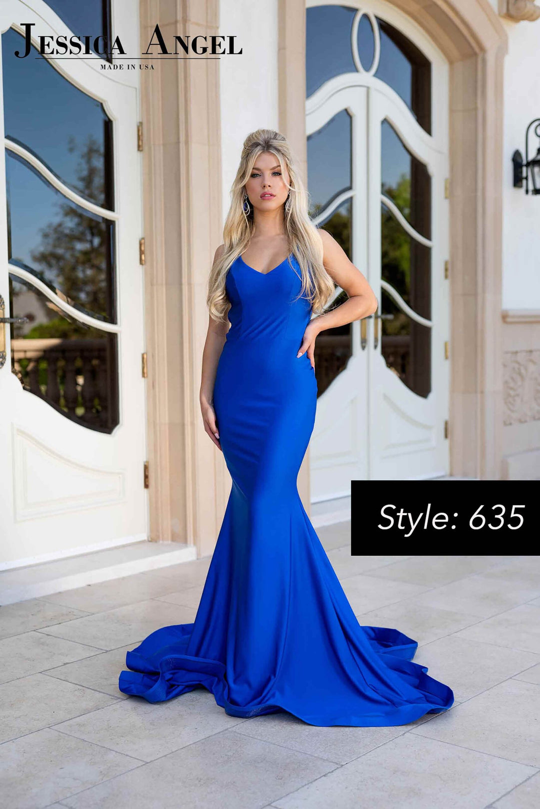 Jessica Angel 635 v-neck mermaid gown front view