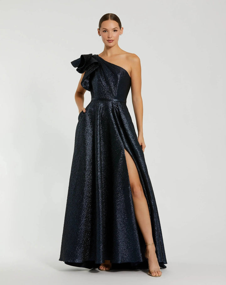 Mac Duggal 67297 One Shoulder Metallic Ball Gown