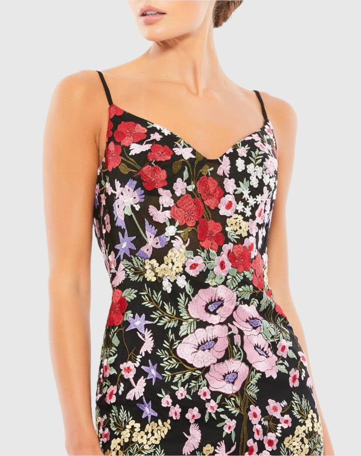 Mac Duggal 67459 Black Floral Embroidered Lace-Up Mini Dress