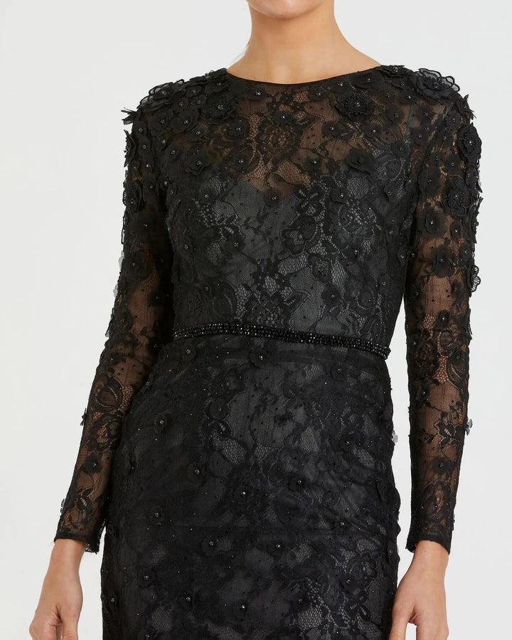 Mac Duggal 67703 Floral Appliqué Long Sleeve Cocktail Dress