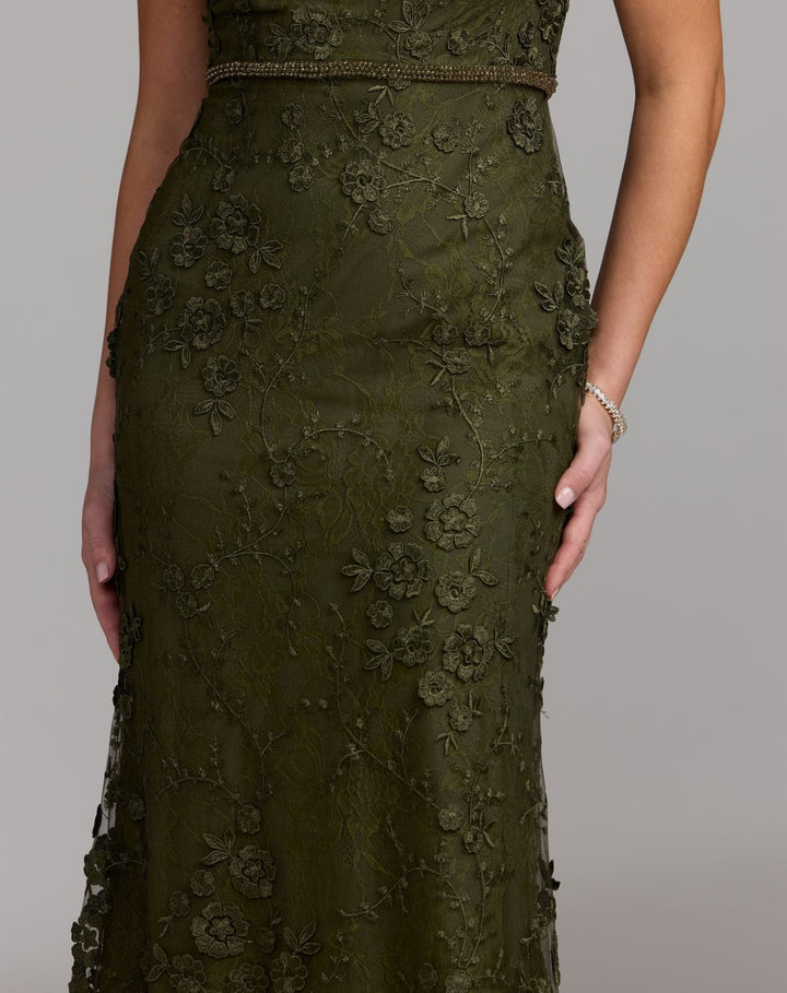 Mac Duggal 67711 Floral Applique Boat Neck Short Sleeve Gown