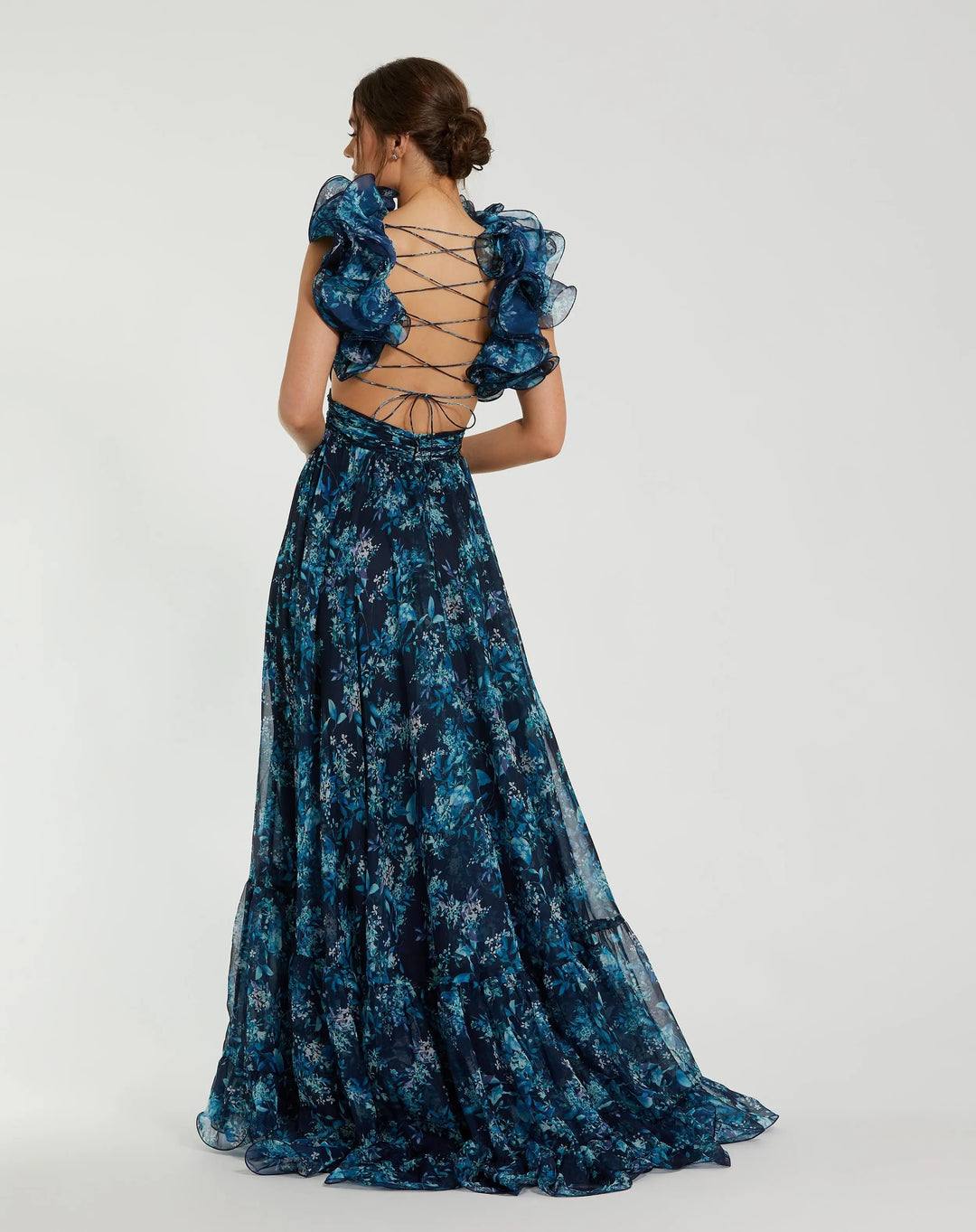 Mac Duggal 67803 Green Ruffle Tiered Floral Cut-Out Chiffon Gown