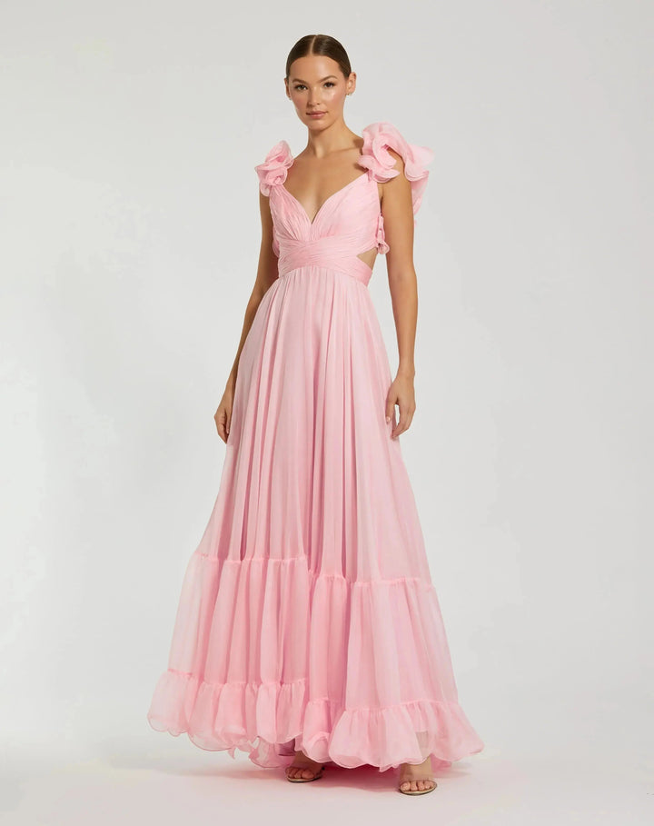 Mac Duggal 67911 Ruffle Tiered Cut-Out Chiffon Gown