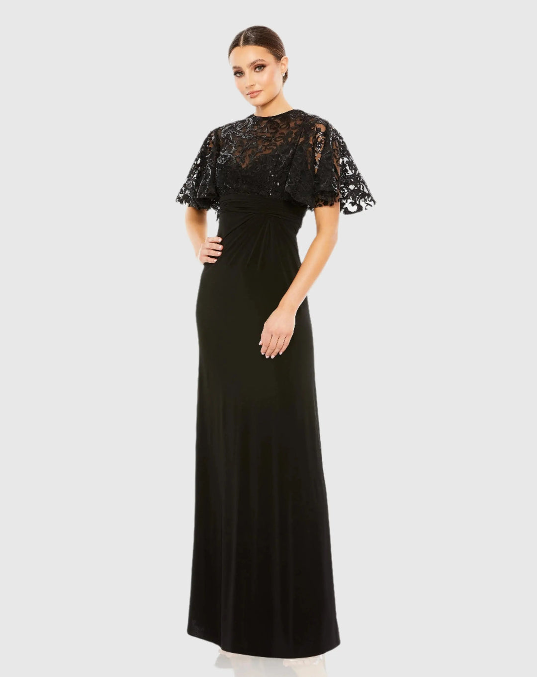 Mac Duggal 68002 Black Embellished Butterfly Sleeve Gown
