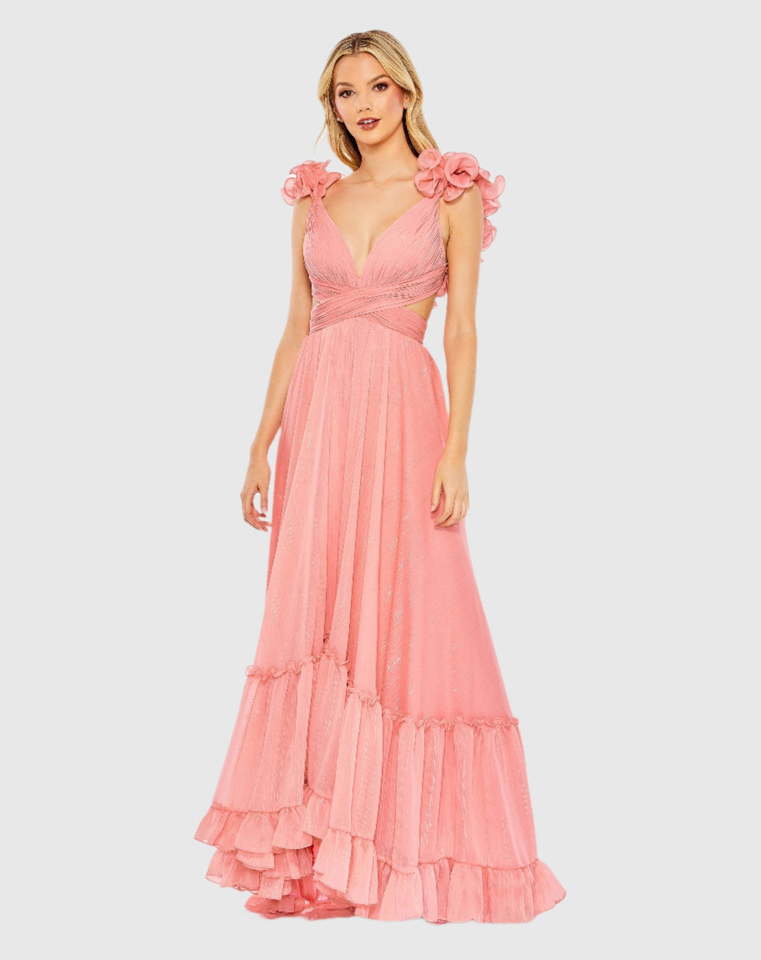 Mac Duggal 68094 Ruffle Sleeve V Neck A Line Gown