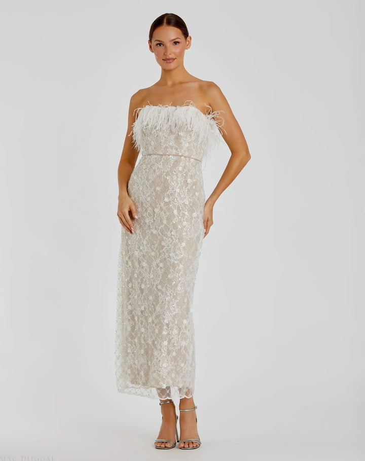 Mac Duggal 68140 Embellished Feather Strapless Column Dress