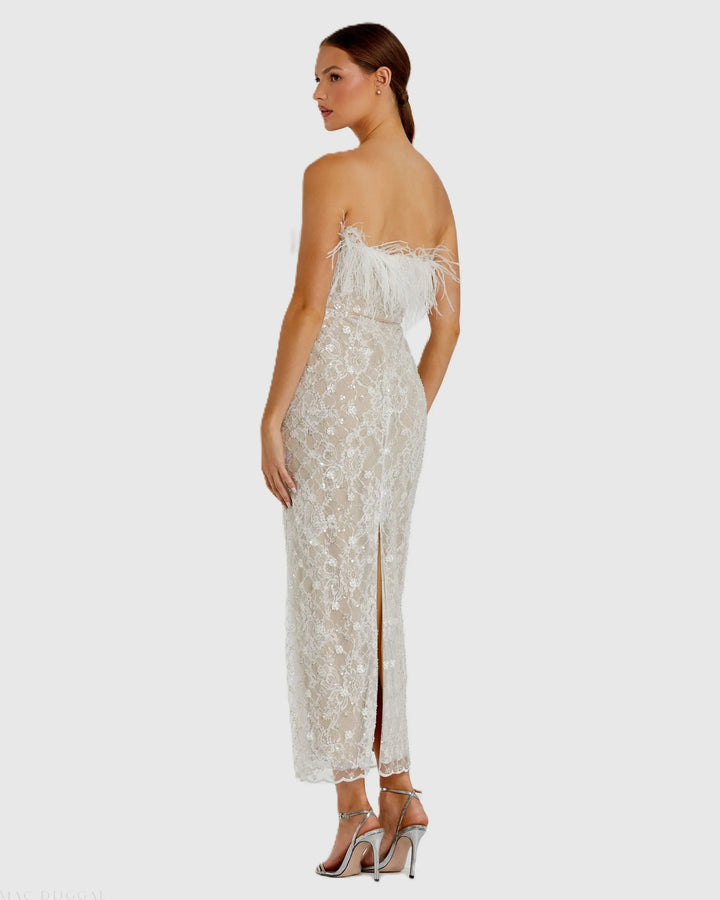Mac Duggal 68140 Embellished Feather Strapless Column Dress